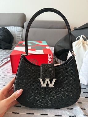 Alexander Wang Black Sparkle W-Emblem Shoulder Bag